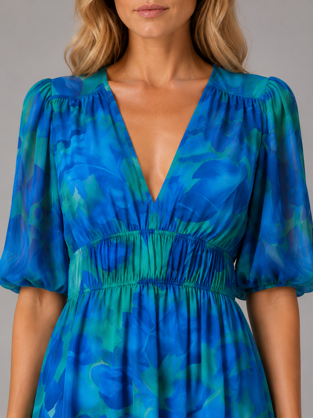Women’s Floral V-Neck Midi Dress – Elegant Summer Occasion