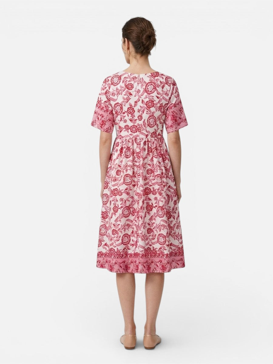 Women’s Floral V-Neck Midi Dress – Relaxed Summer Elegance