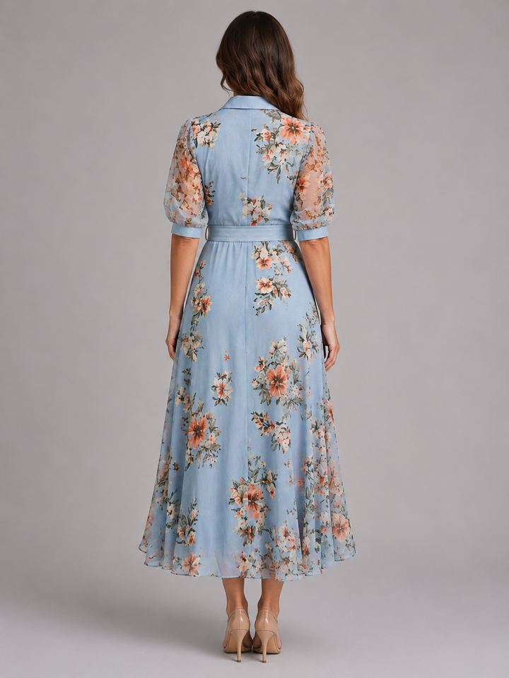 Women’s Floral Wrap Maxi Dress – Waist Tie Fit