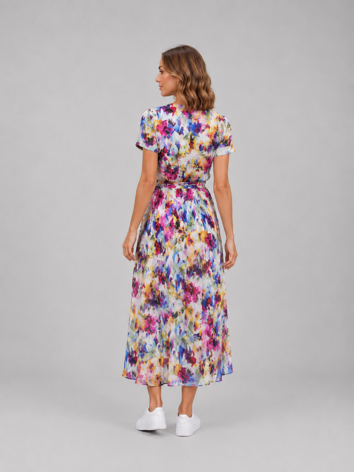 Women’s Floral Wrap Midi Dress – Relaxed Summer Elegance