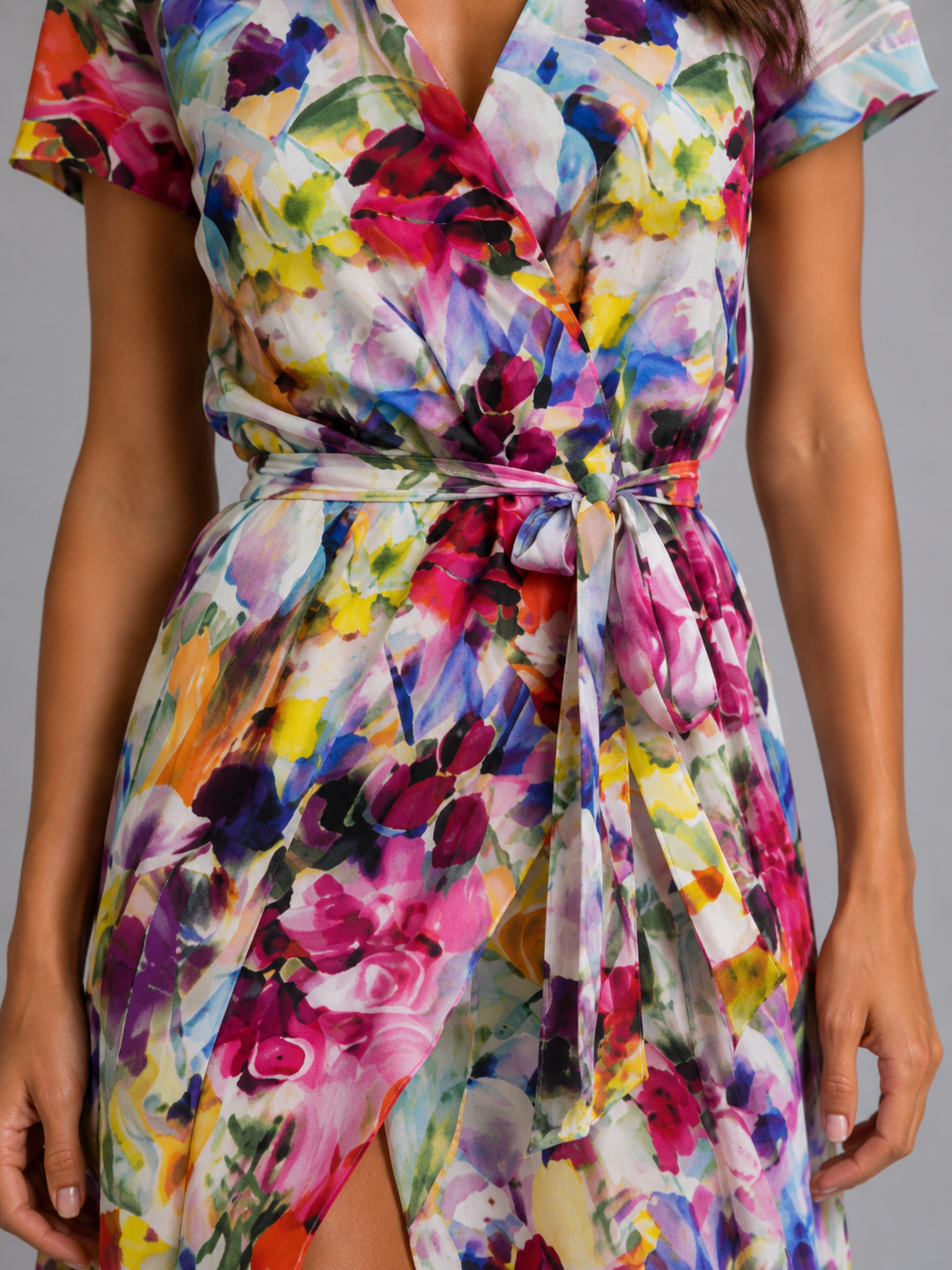 Women's Floral Wrap Midi Dress – Tie Waist Summer Style