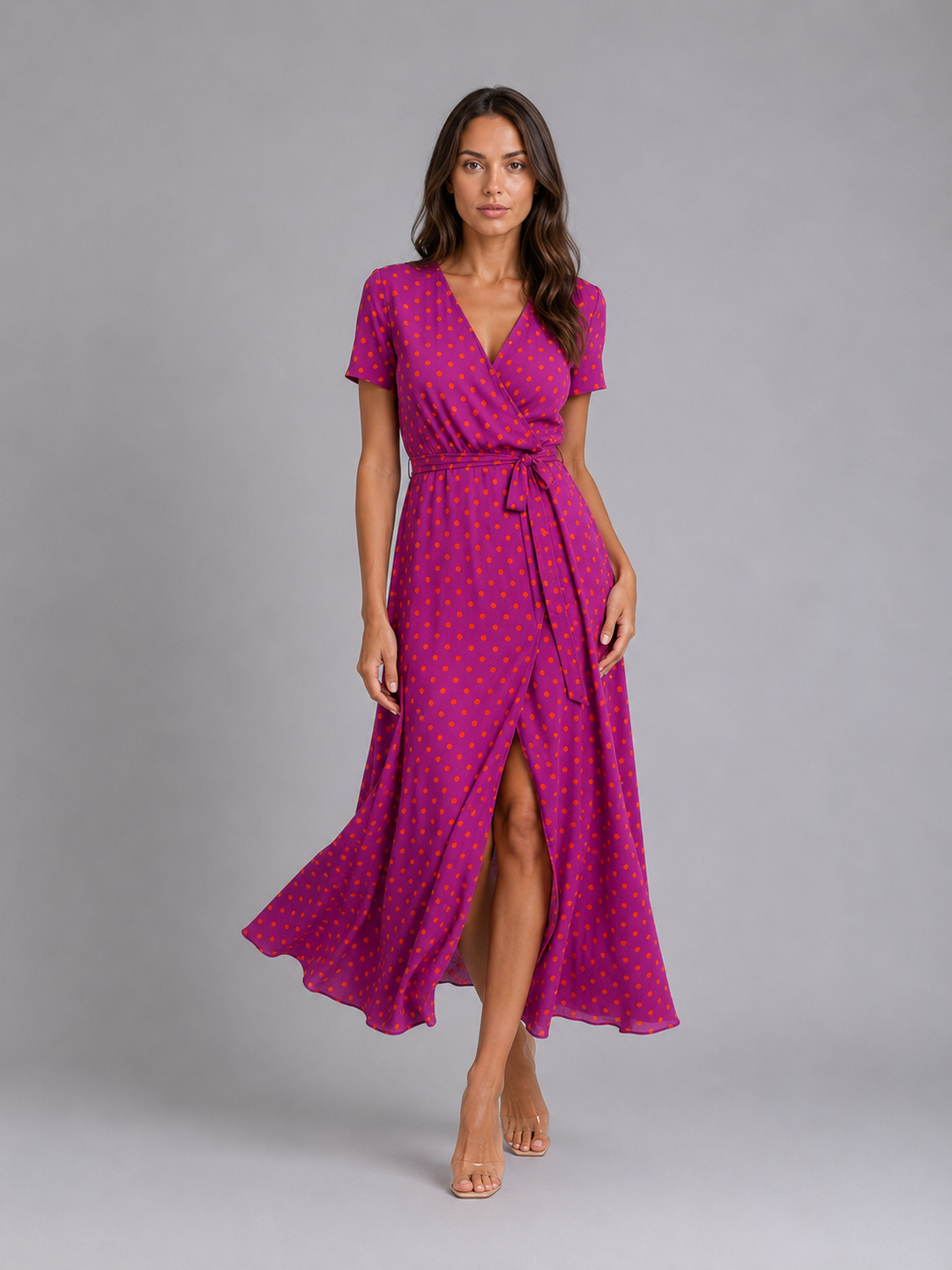 Women's Floral Wrap Midi Dress – Tie Waist Summer Style