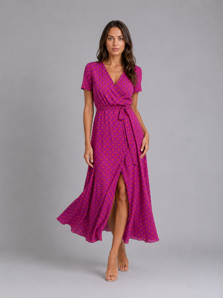 Women's Floral Wrap Midi Dress – Tie Waist Summer Style