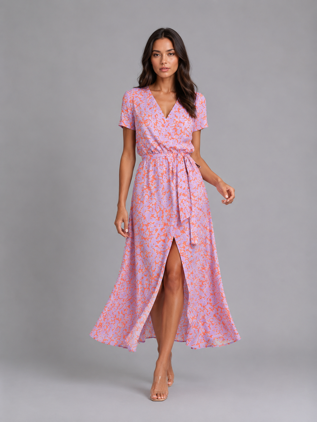 Women's Floral Wrap Midi Dress – Tie Waist Summer Style