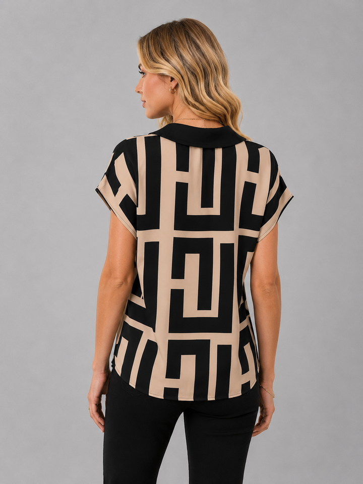 Women’s Geometric V-Neck Blouse – Elegant Smart Casual Style