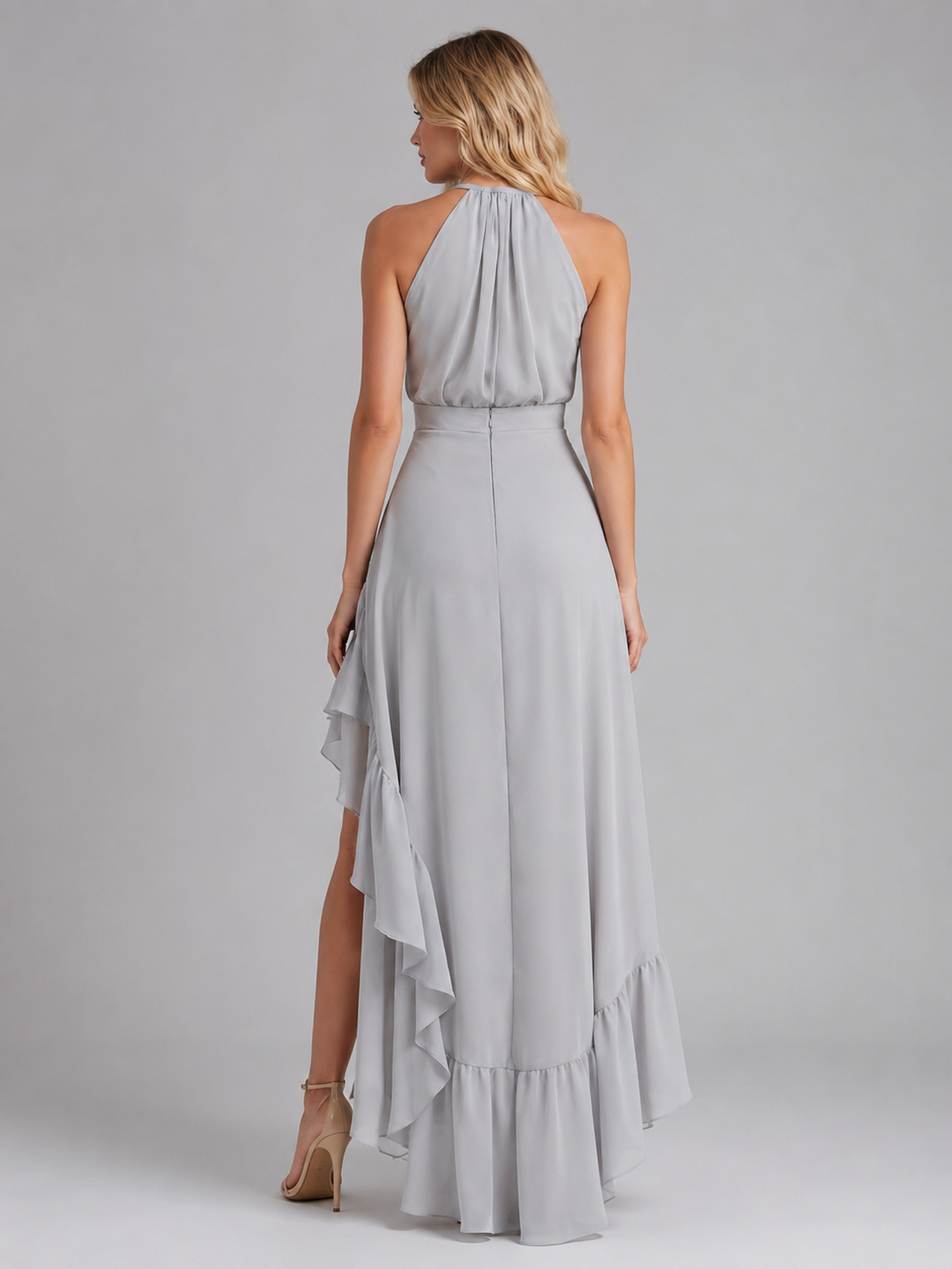 Women’s Halter Neck Ruffle Midi Dress – Flowing Silhouette