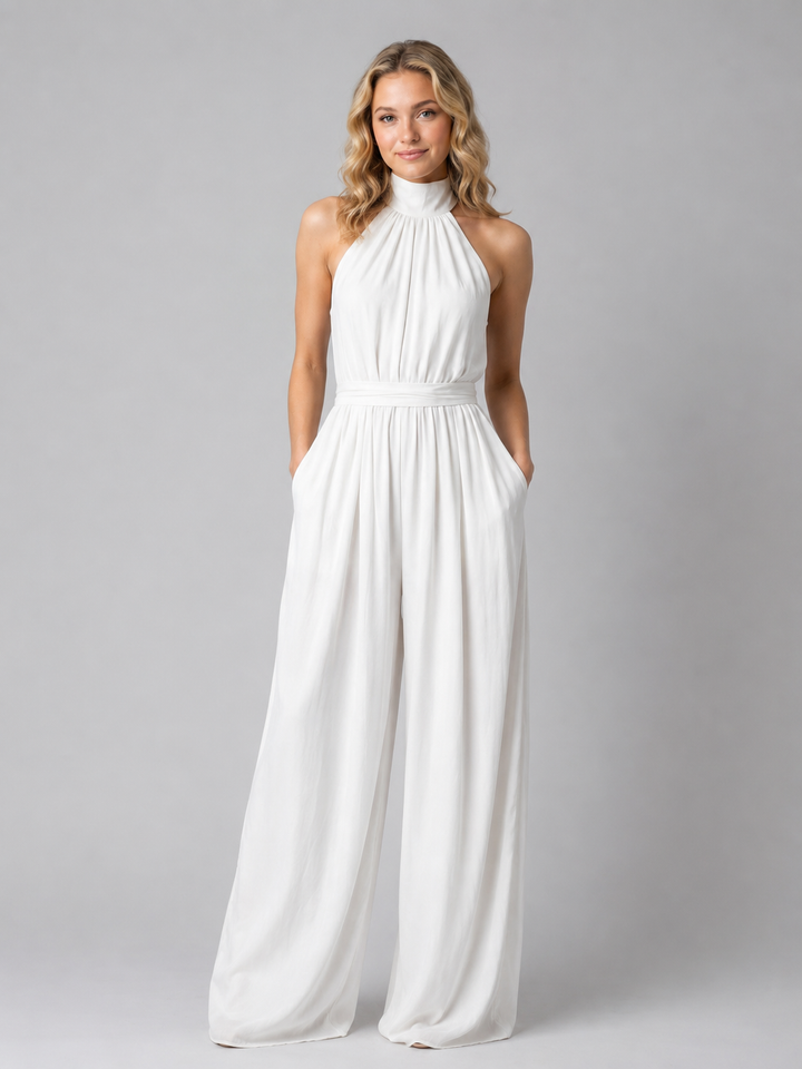 Women’s Halter Neck Wide Leg Jumpsuit – Elegant Flowing Style