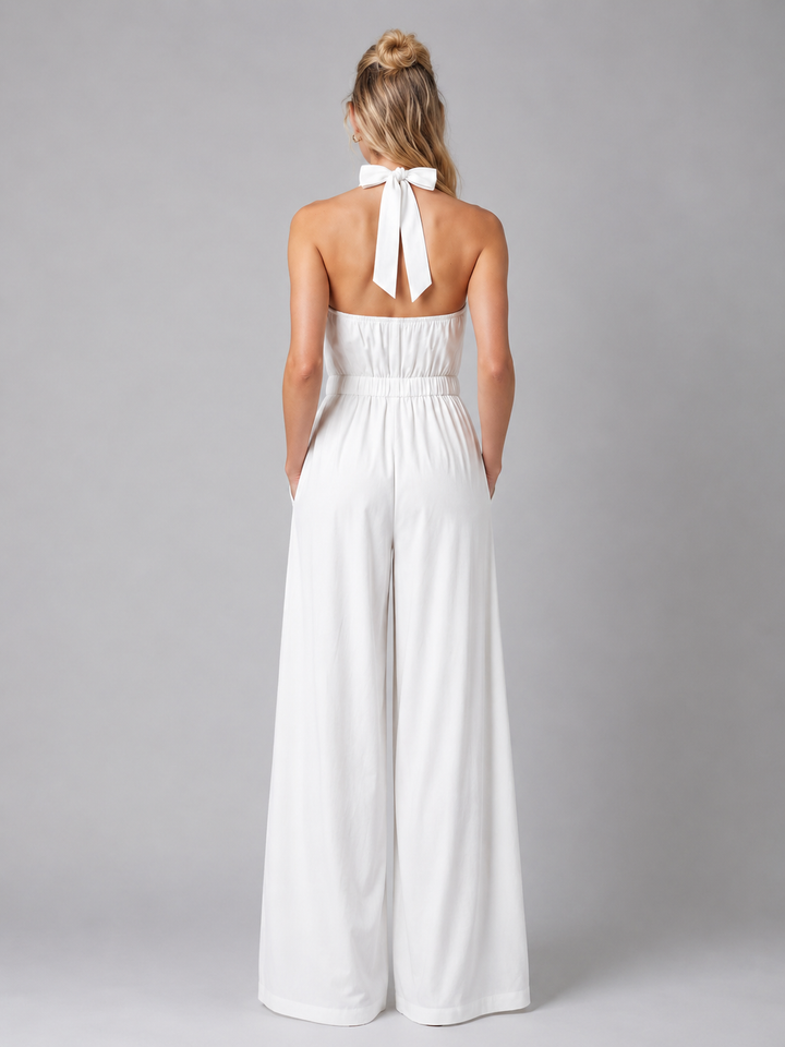Women’s Halter Neck Wide Leg Jumpsuit – Elegant Flowing Style