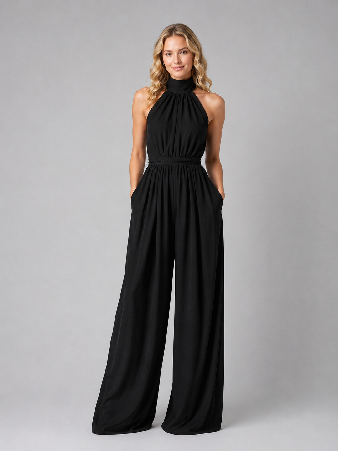 Women’s Halter Neck Wide Leg Jumpsuit – Elegant Flowing Style