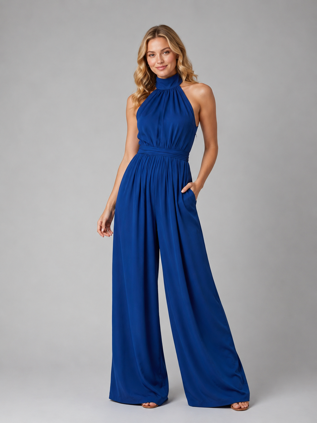 Women’s Halter Neck Wide Leg Jumpsuit – Elegant Flowing Style
