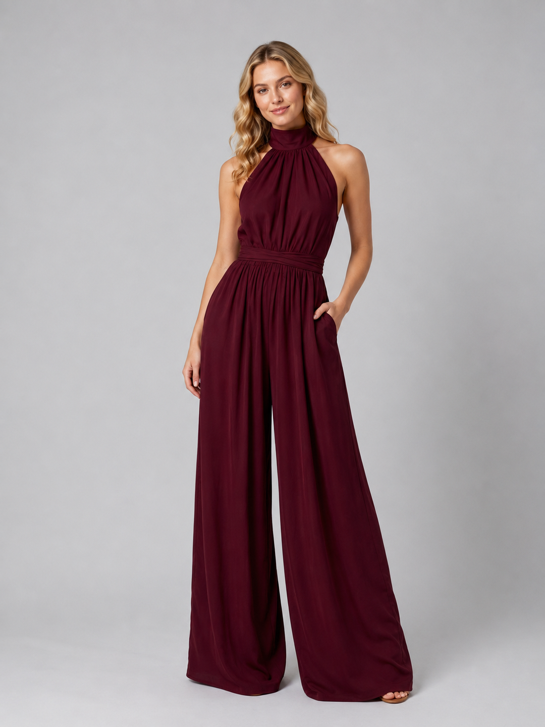 Women’s Halter Neck Wide Leg Jumpsuit – Elegant Flowing Style