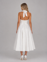 Women's Jacquard Halter Midi Dress – Full Skirt Occasion Style