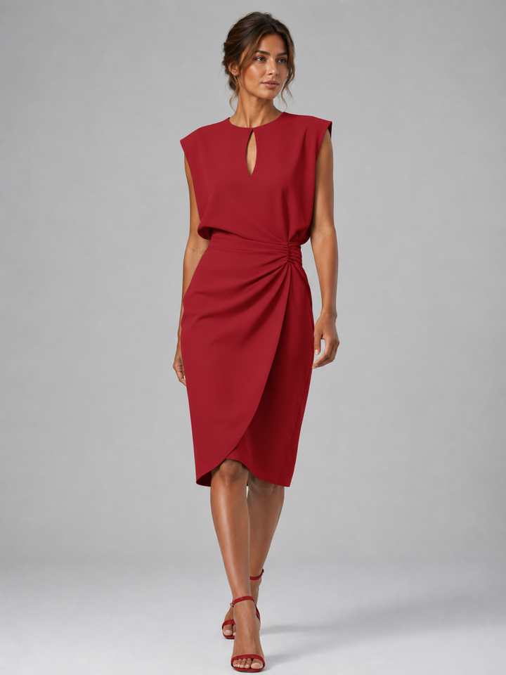 Women’s Keyhole Neck Midi Dress – Ruched Waist Elegant Fit