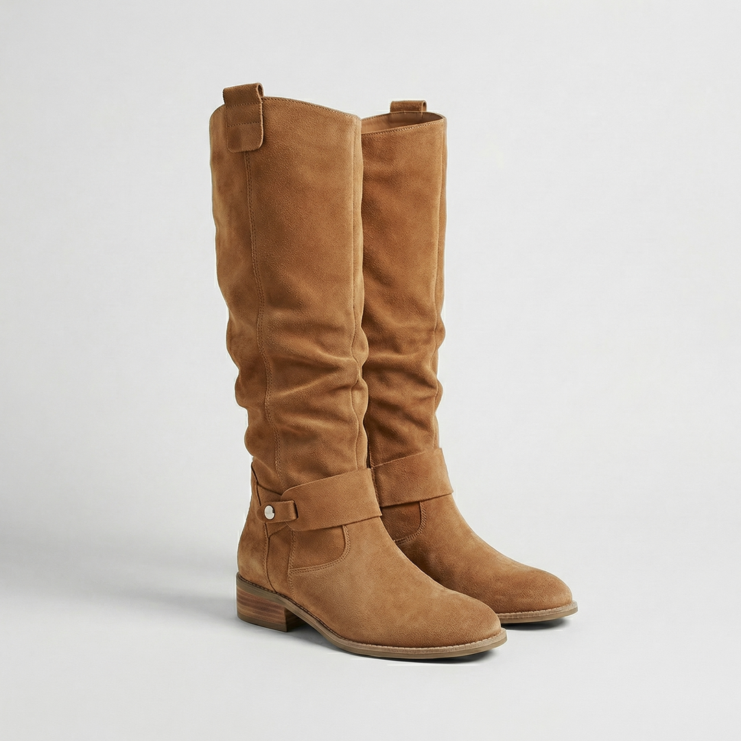 Women’s Knee-High Slouch Boots – Suede Look Elegance