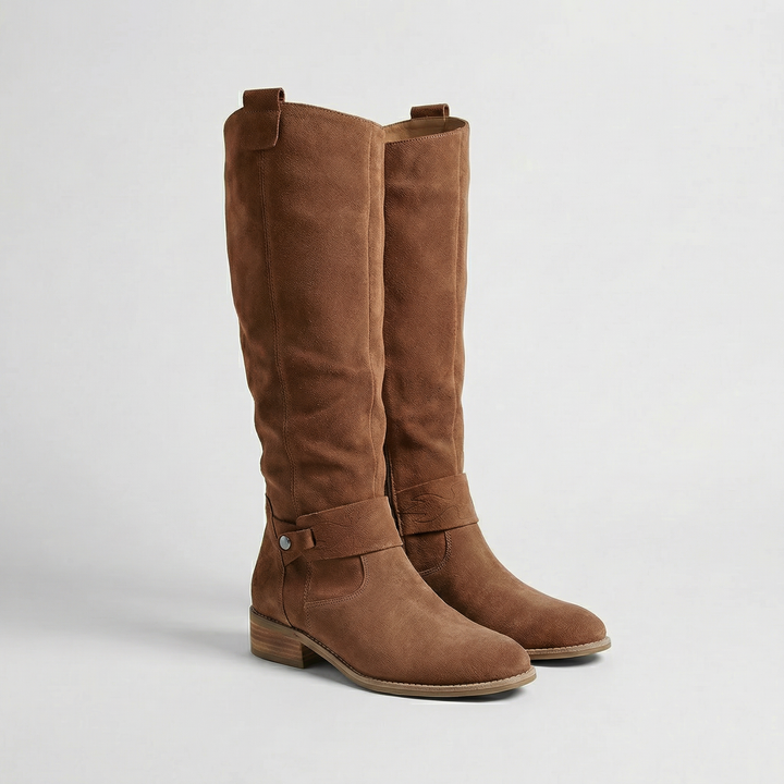 Women’s Knee-High Slouch Boots – Suede Look Elegance