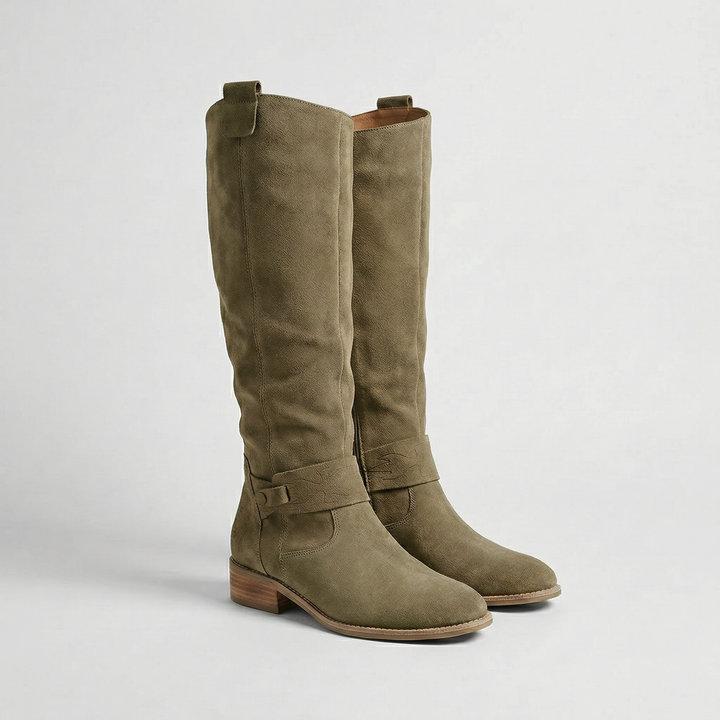Women’s Knee-High Slouch Boots – Suede Look Elegance