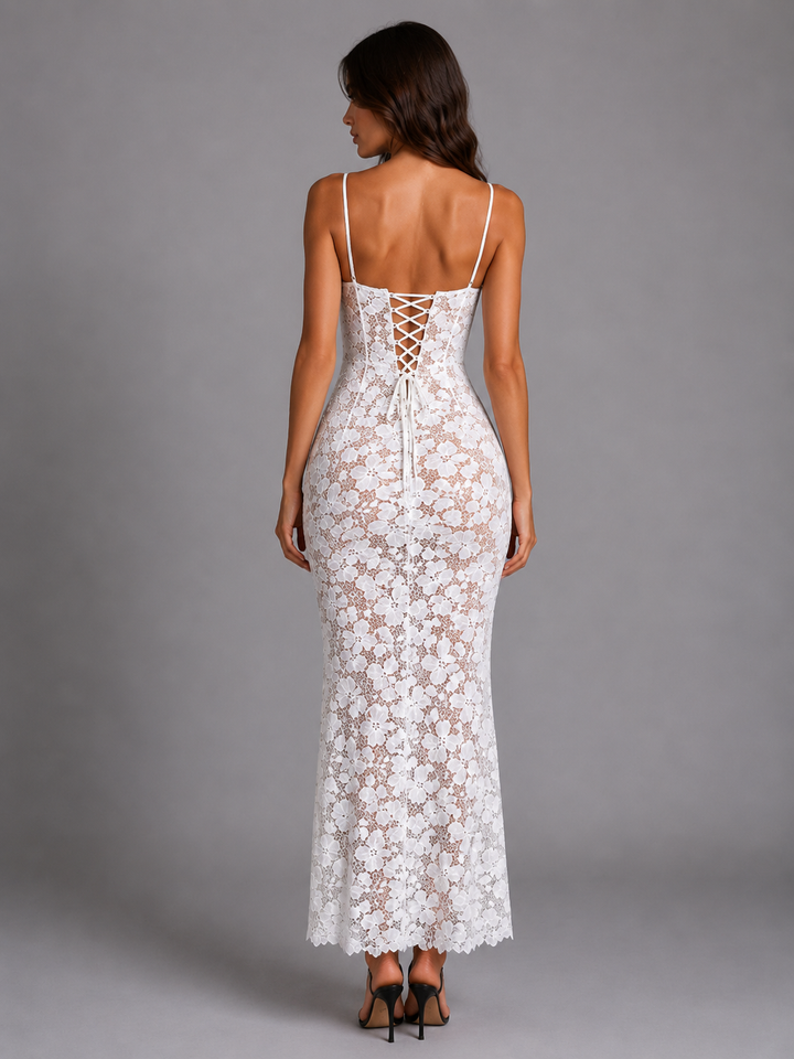 Women’s Lace Corset Maxi Dress – Elegant Sculpted Fit