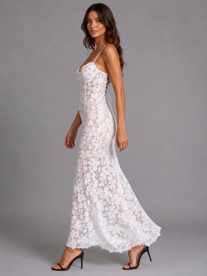 Women’s Lace Corset Maxi Dress – Elegant Sculpted Fit