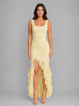 Women's Lace Ruffle Hem Maxi Dress – High Split Style