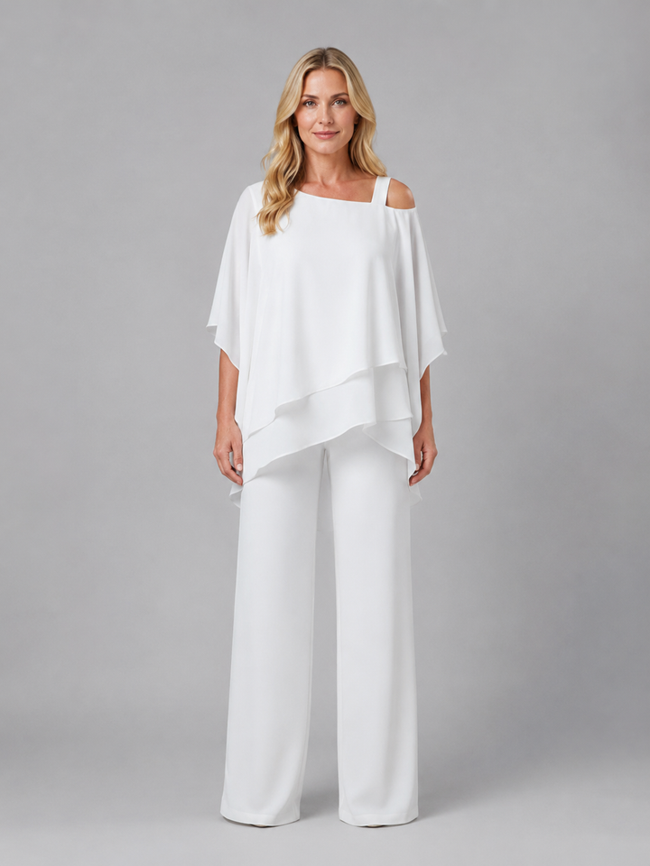 Women's Layered Chiffon Two-Piece Set – Flowy Co-Ord Suit