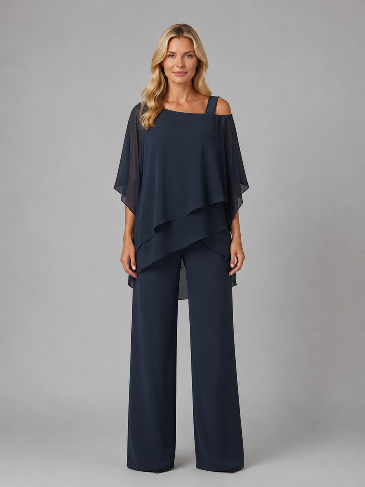 Women's Layered Chiffon Two-Piece Set – Flowy Co-Ord Suit