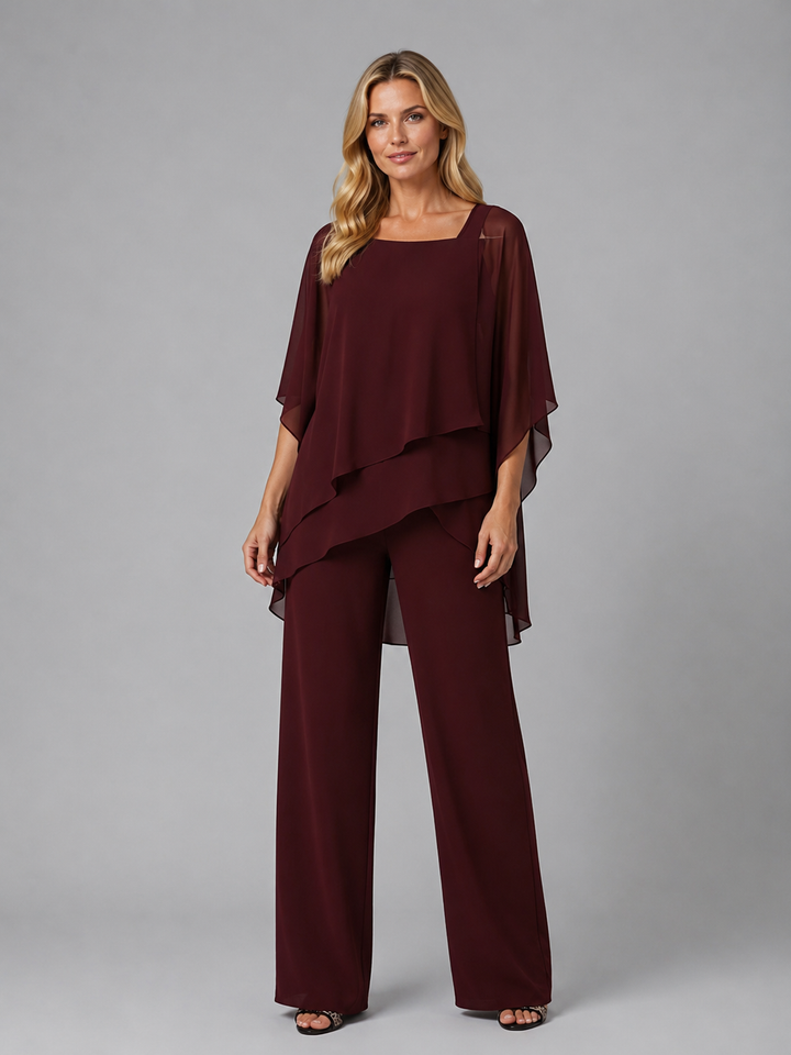 Women's Layered Chiffon Two-Piece Set – Flowy Co-Ord Suit