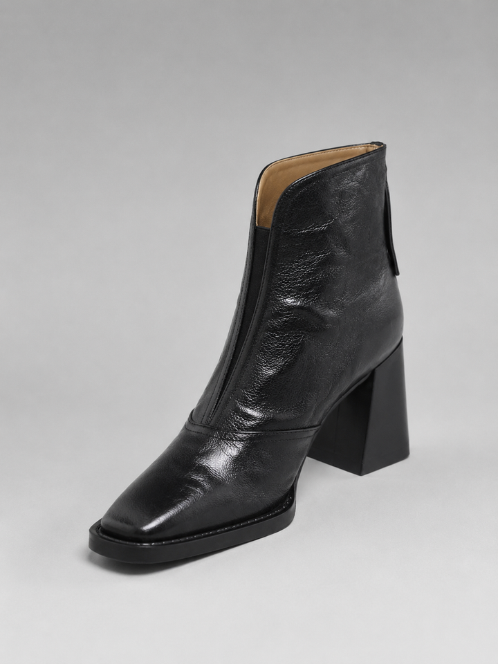 Women’s Leather Ankle Boots – Elegant Block Heel