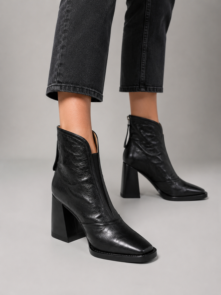 Women’s Leather Ankle Boots – Elegant Block Heel