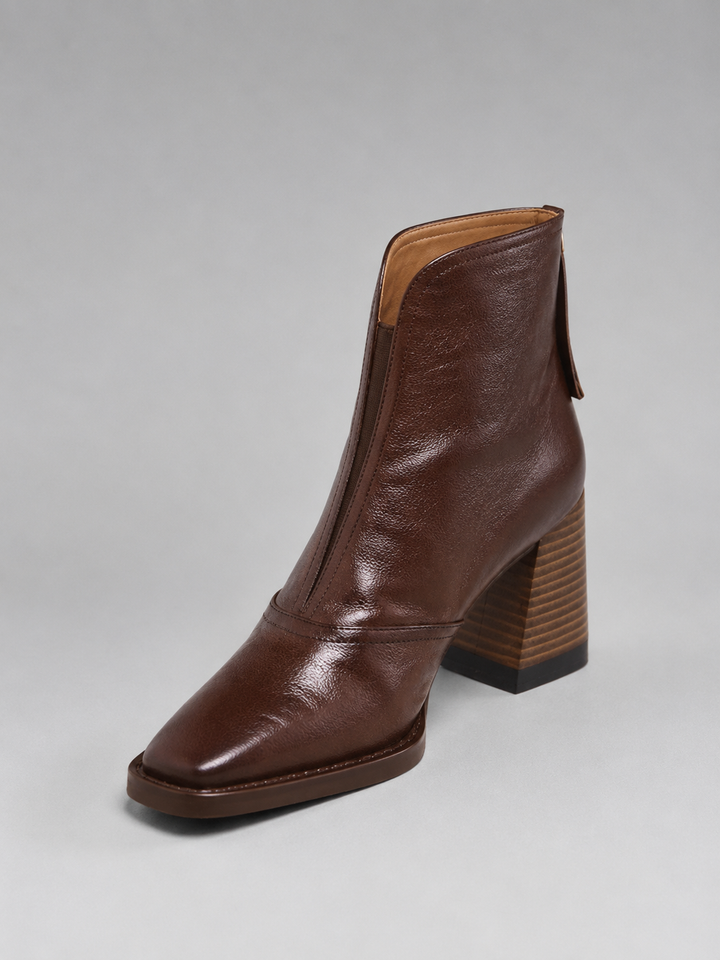 Women’s Leather Ankle Boots – Elegant Block Heel