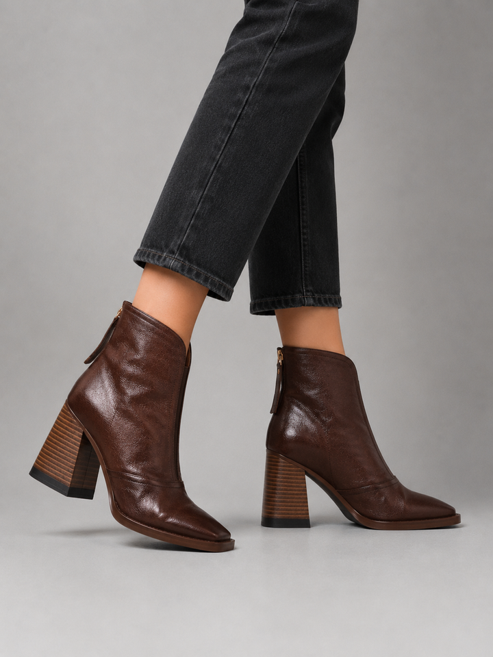 Women’s Leather Ankle Boots – Elegant Block Heel