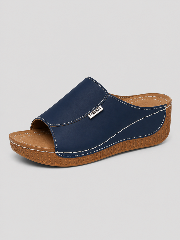 Women’s Leather Look Comfort Slide Sandals – Effortless Summer Style