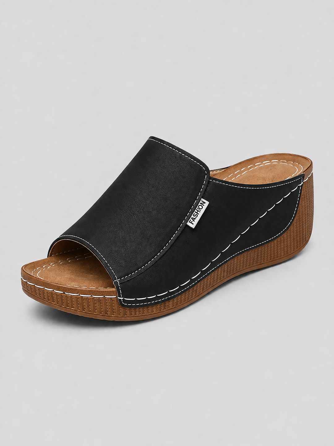 Women’s Leather Look Comfort Slide Sandals – Effortless Summer Style