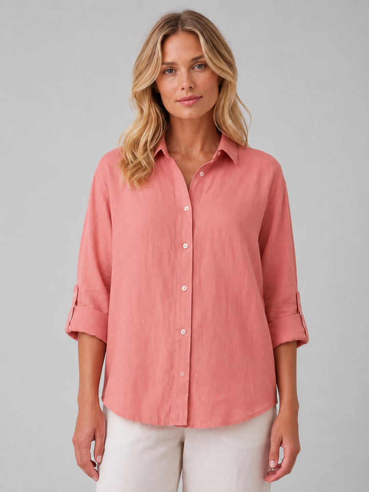 Women's Linen-Look Button Shirt – Relaxed Summer Blouse
