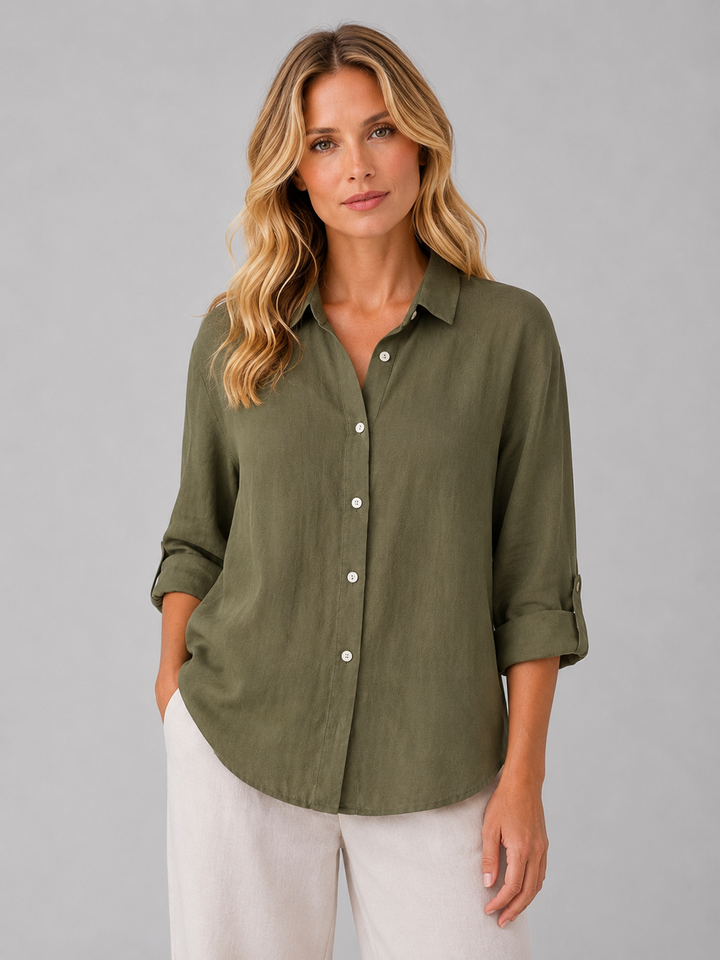 Women's Linen-Look Button Shirt – Relaxed Summer Blouse