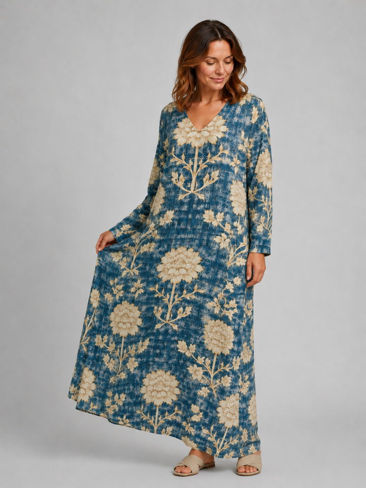Women's Linen Look Midi Dress with Pockets – Flattering Relaxed Fit