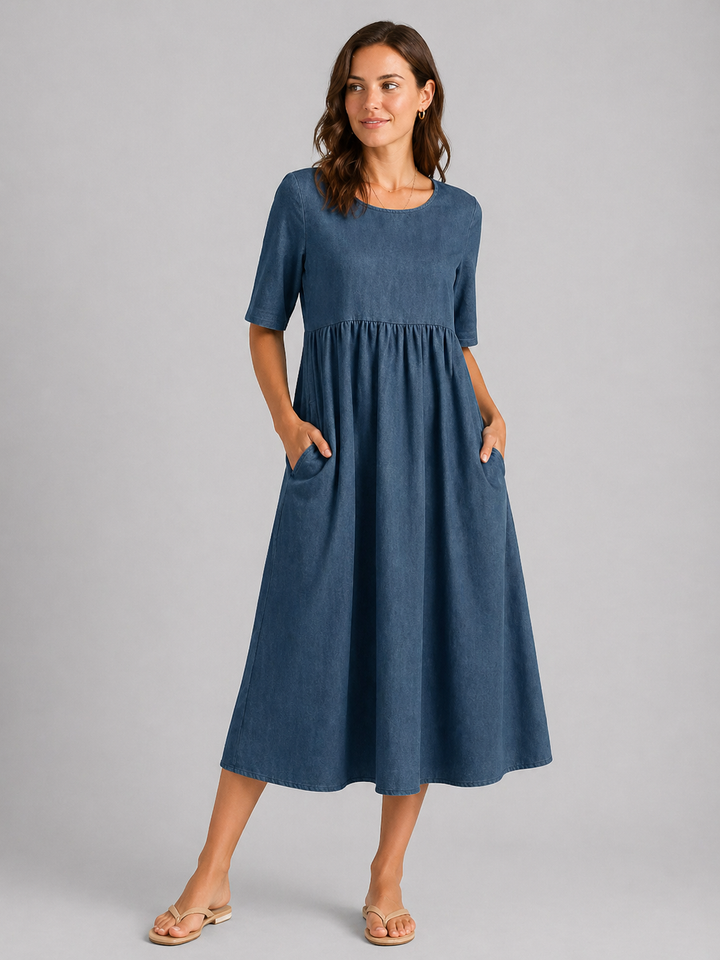 Women’s Linen Look Midi Dress – Flattering Style