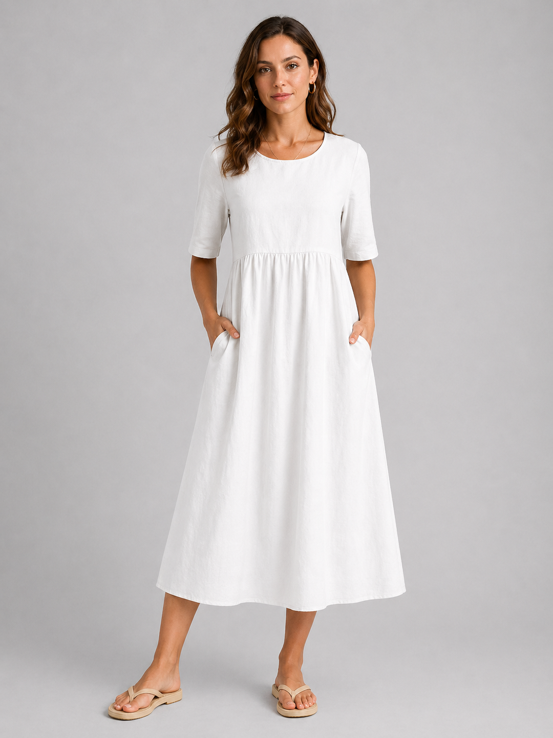 Women’s Linen Look Midi Dress – Flattering Style