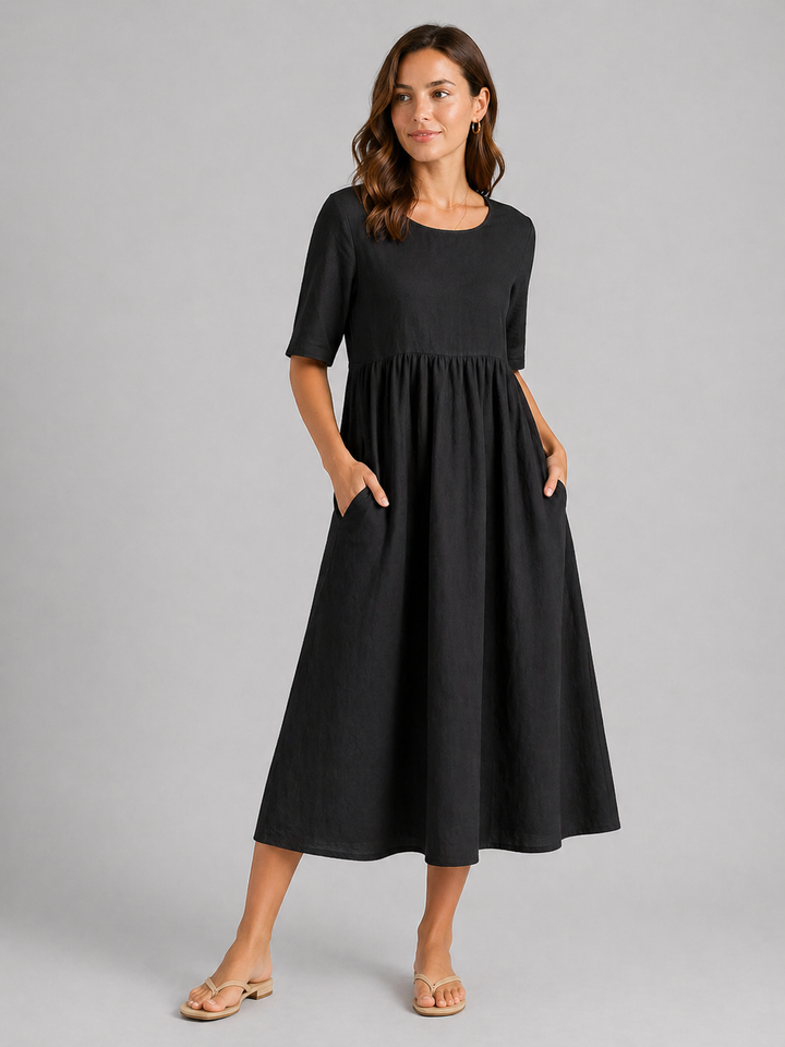Women’s Linen Look Midi Dress – Flattering Style