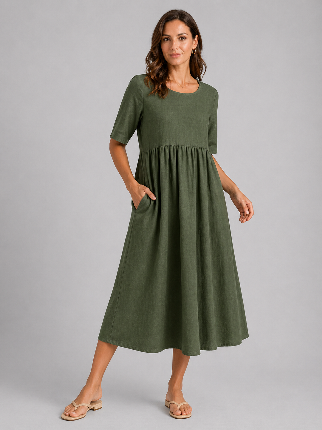 Women’s Linen Look Midi Dress – Flattering Style