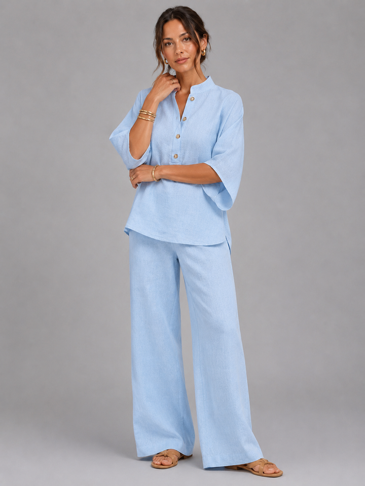 Women’s Linen Style Two-Piece Set – Relaxed Wide-Leg Fit