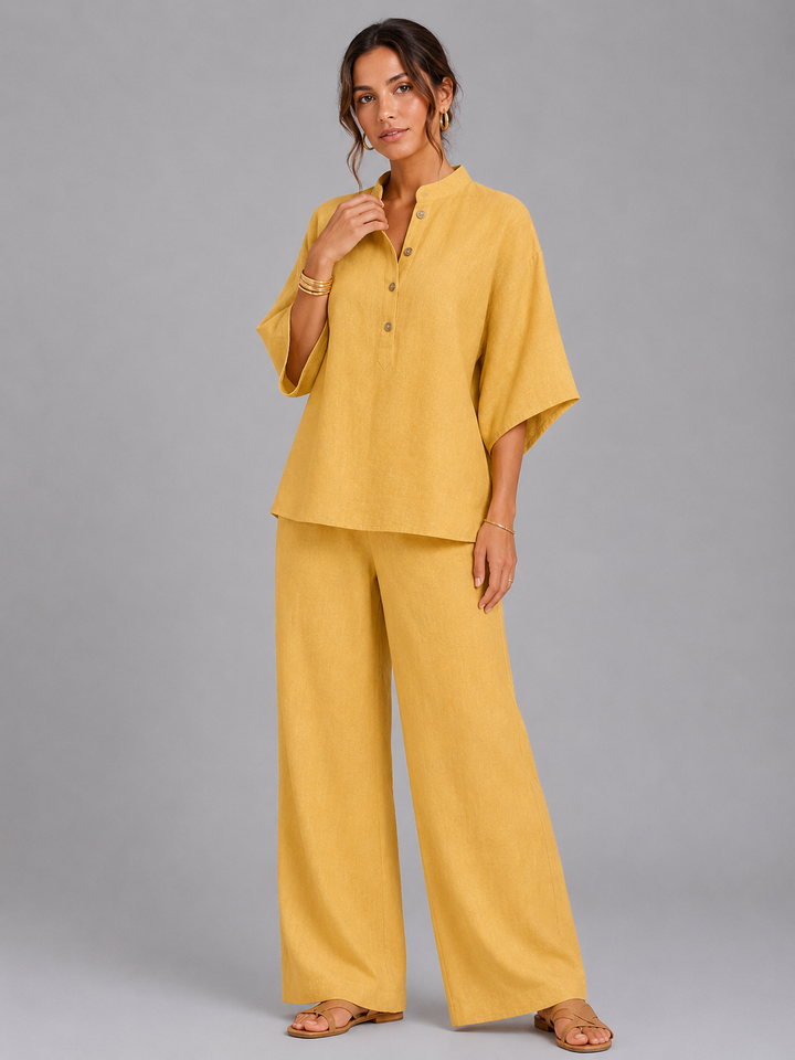Women’s Linen Style Two-Piece Set – Relaxed Wide-Leg Fit