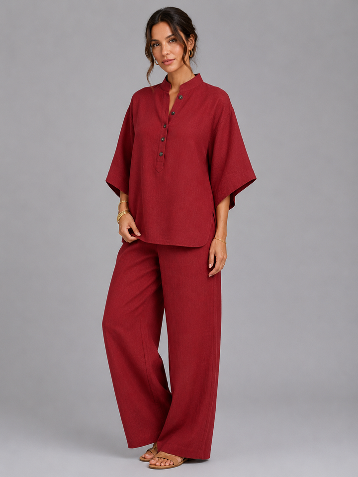 Women’s Linen Style Two-Piece Set – Relaxed Wide-Leg Fit