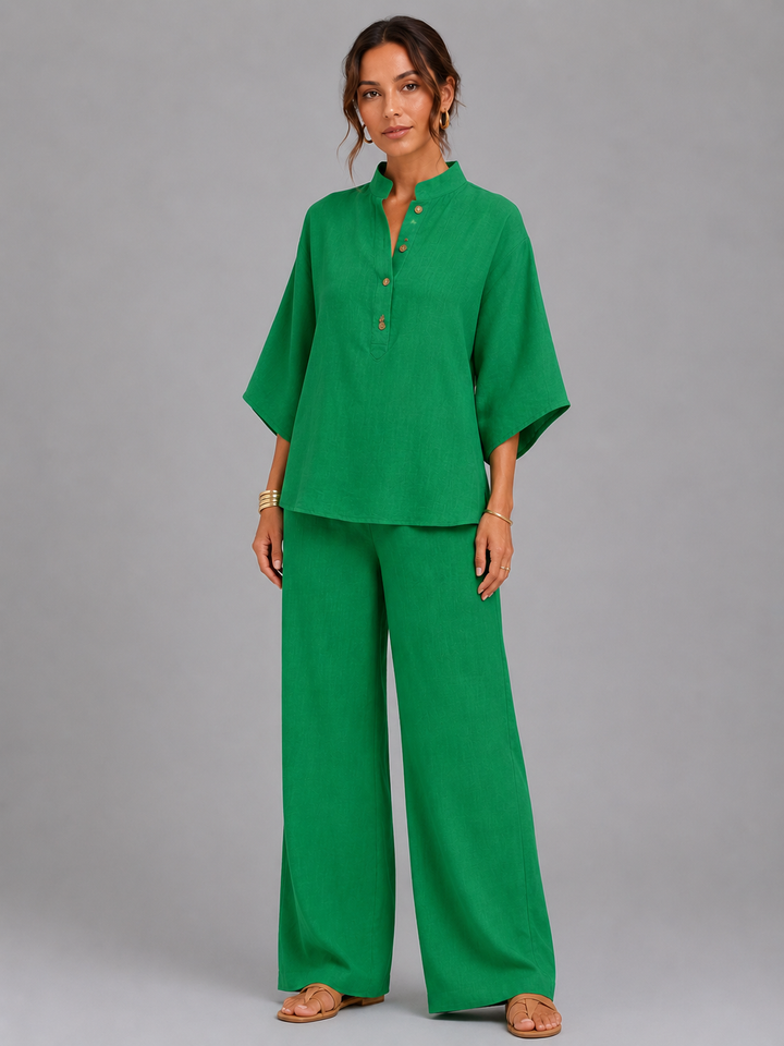 Women’s Linen Style Two-Piece Set – Relaxed Wide-Leg Fit