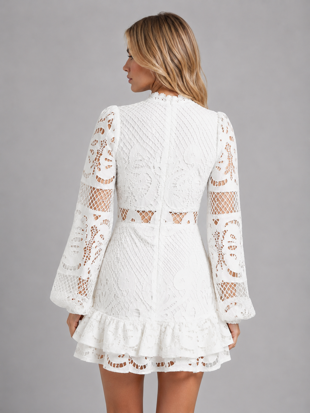 Women's Long Sleeve Lace Mini Dress – High Neck Cut Out Style