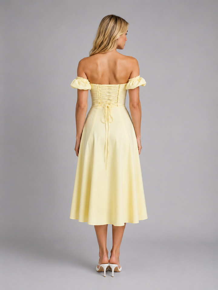 Women's Milkmaid Corset Midi Dress with Split - Summer Occasion Style