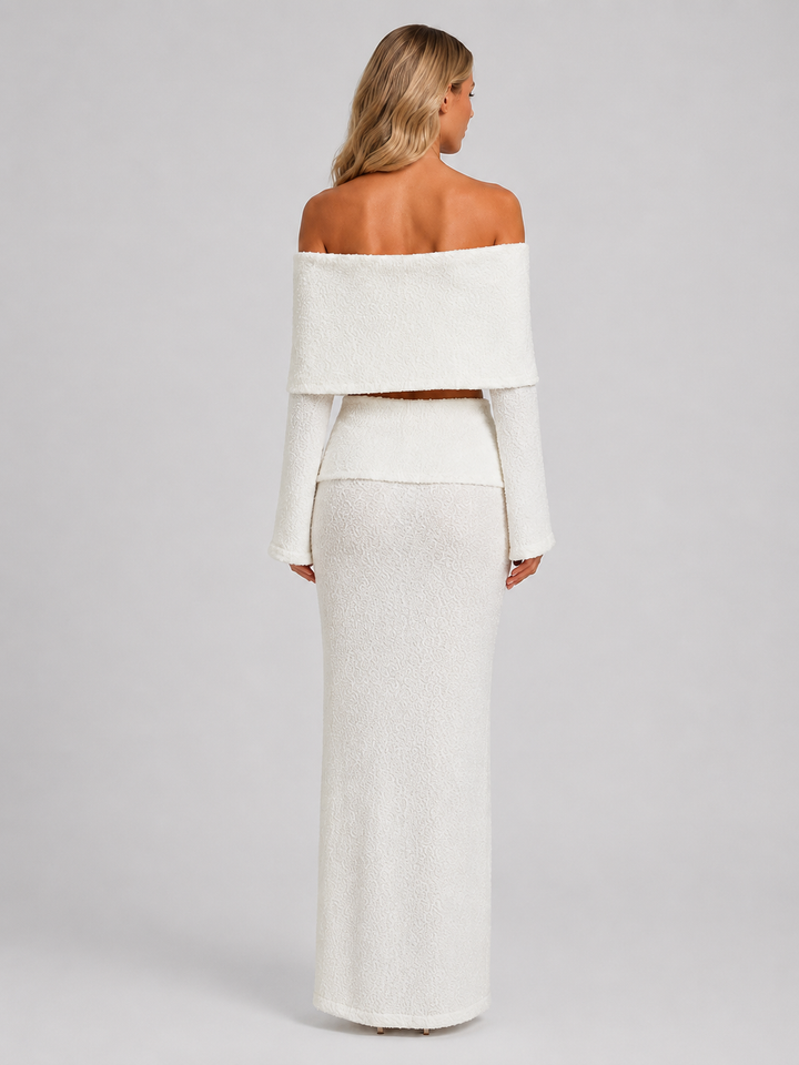 Women's Off-Shoulder Co-Ord Set –  Elegant Maxi Skirt Two-Piece