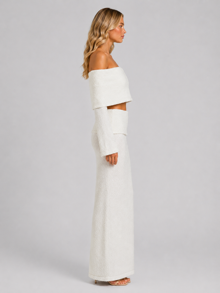 Women's Off-Shoulder Co-Ord Set –  Elegant Maxi Skirt Two-Piece
