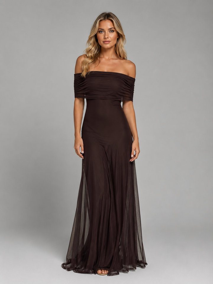 Women’s Off-Shoulder Flowy Maxi Dress – Chiffon Evening Style