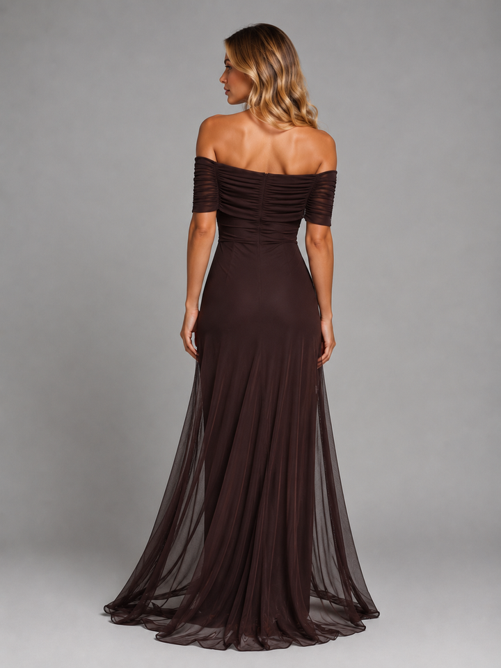 Women’s Off-Shoulder Flowy Maxi Dress – Chiffon Evening Style