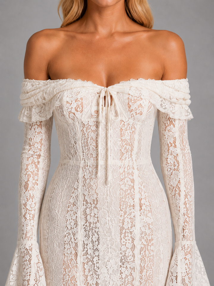 Women’s Off-Shoulder Lace Cutout Maxi Dress – Wedding Guest Style
